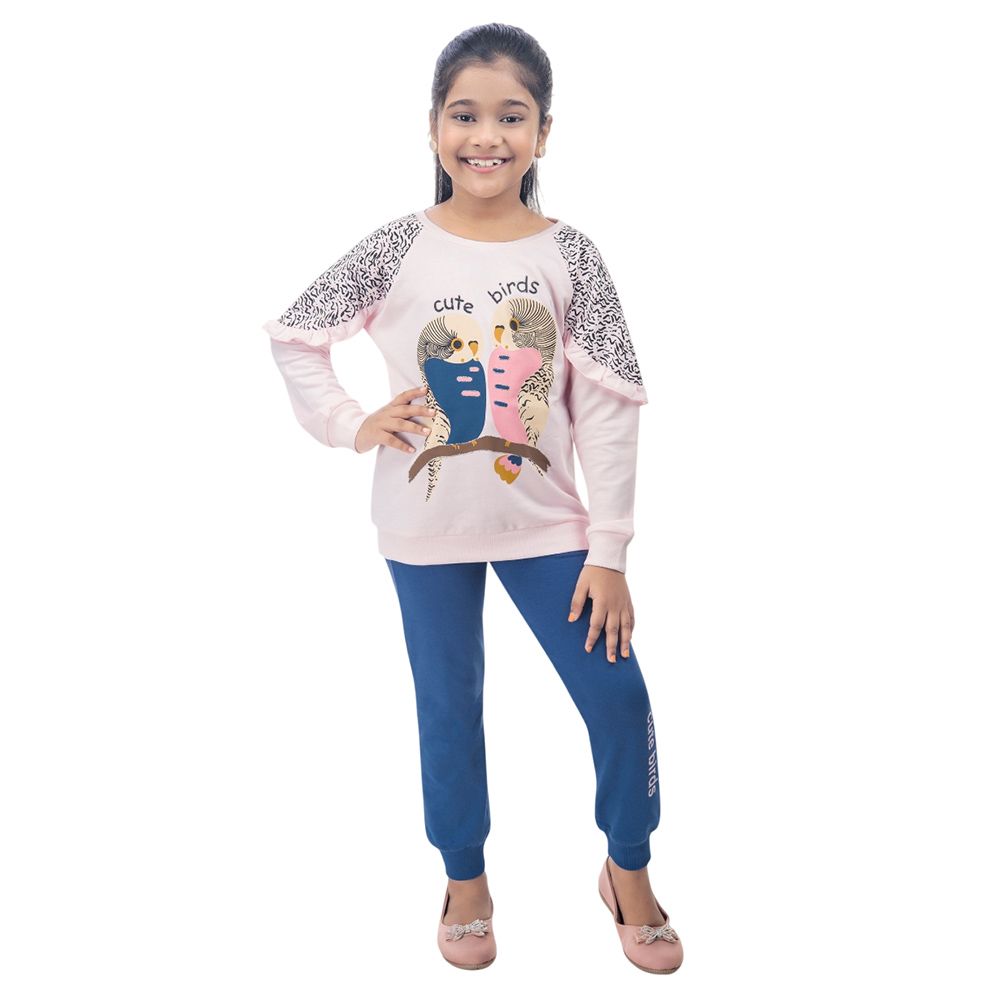 Genius - 2pc-Set - Girl Round Neck Sweatshirt w/ Jogger - Baby Pink/Blue