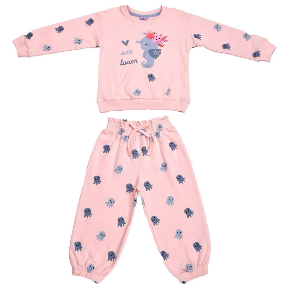 Smart Baby - 2pc-Set - Baby Girl Round Neck Sweatshirt w/ Jogger - Peach