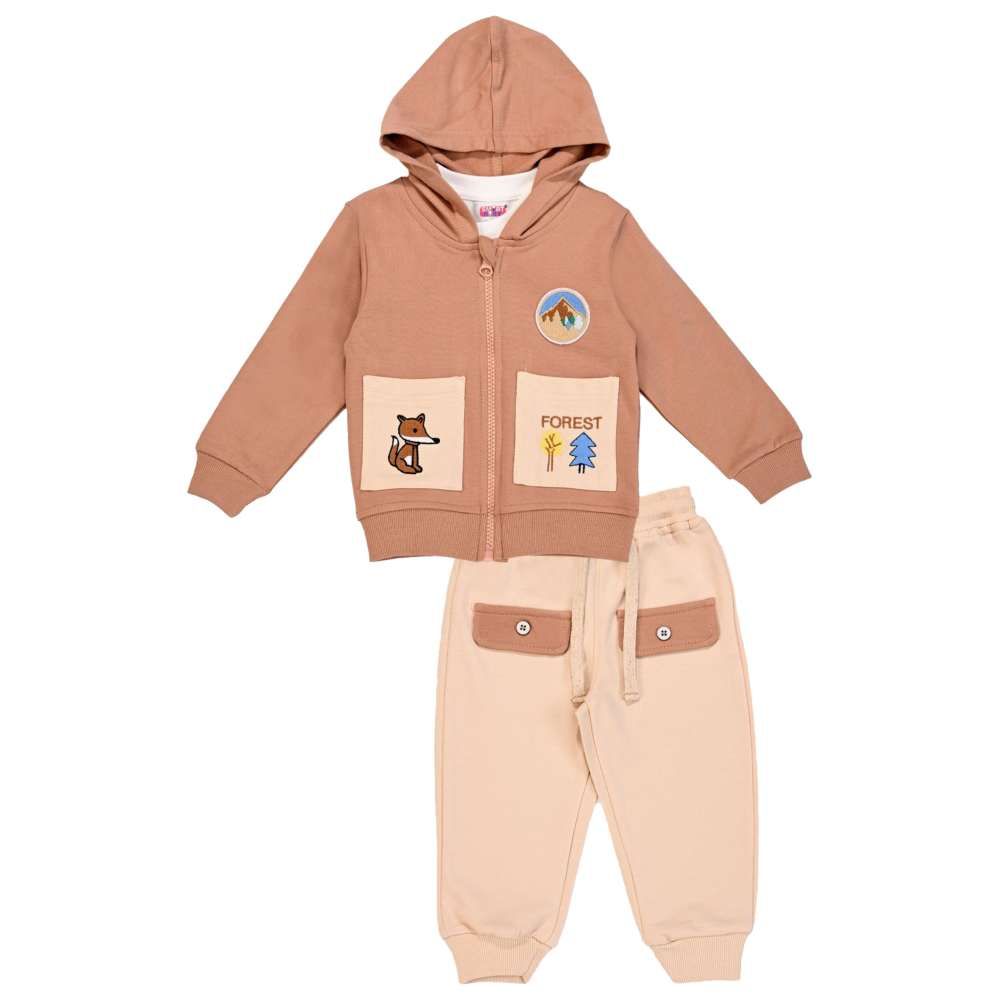 Smart Baby - 3pc-Set - Baby Boy Hooded Jacket w/ Tshirt & Jogger – Brown