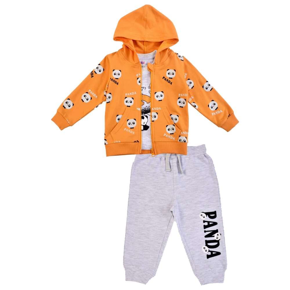 Smart Baby - 3pc-Set - Baby Boy Hooded Jacket w/ T-Shirt & Jogger - Orange/Grey