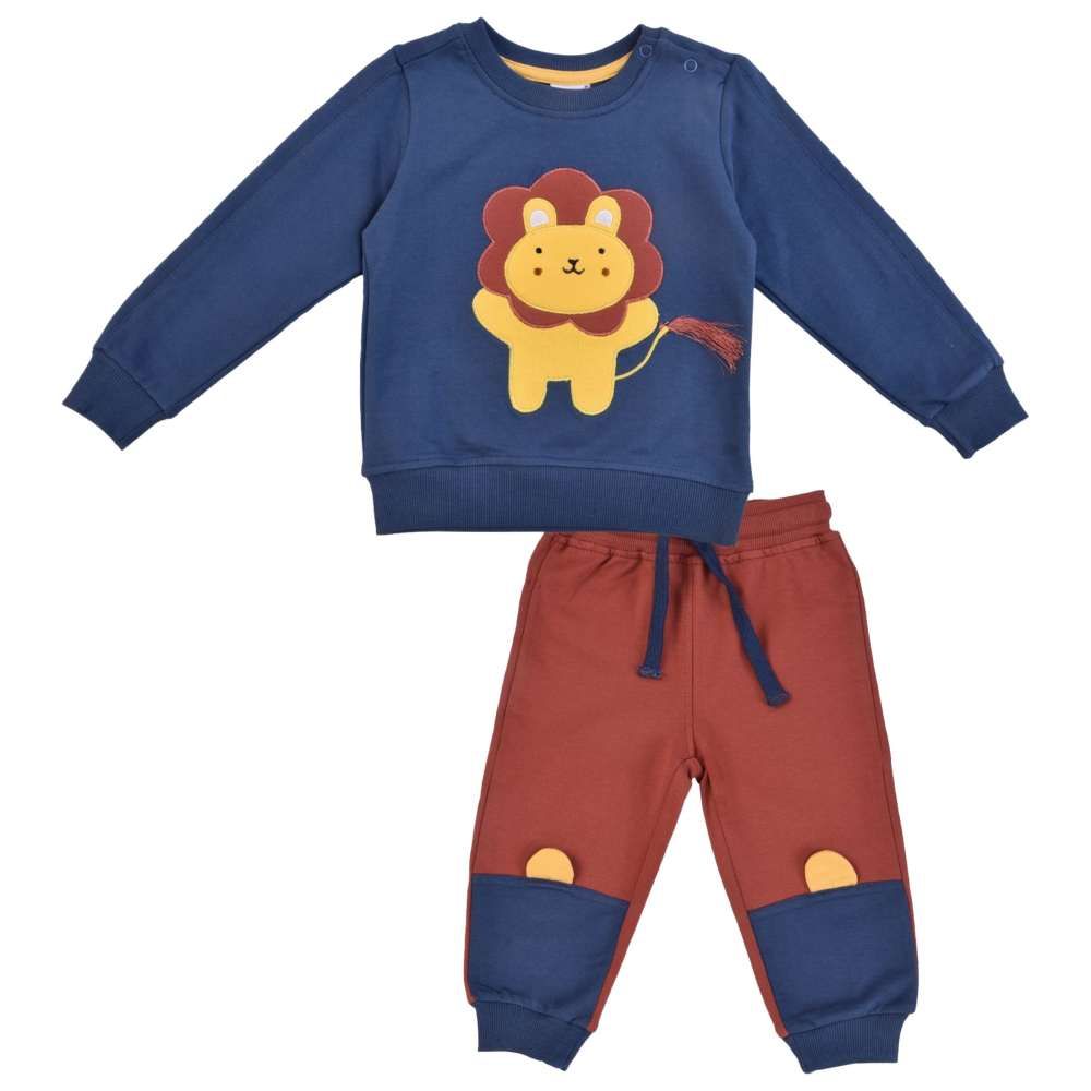 Smart Baby - 2pc-Set - Baby Boy Round Neck Sweatshirt w/ Jogger - Blue/Red