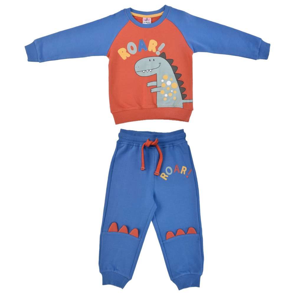 Smart Baby - 2pc-Set - Baby Boy Round Neck Sweatshirt w/ Jogger - Orange/Blue