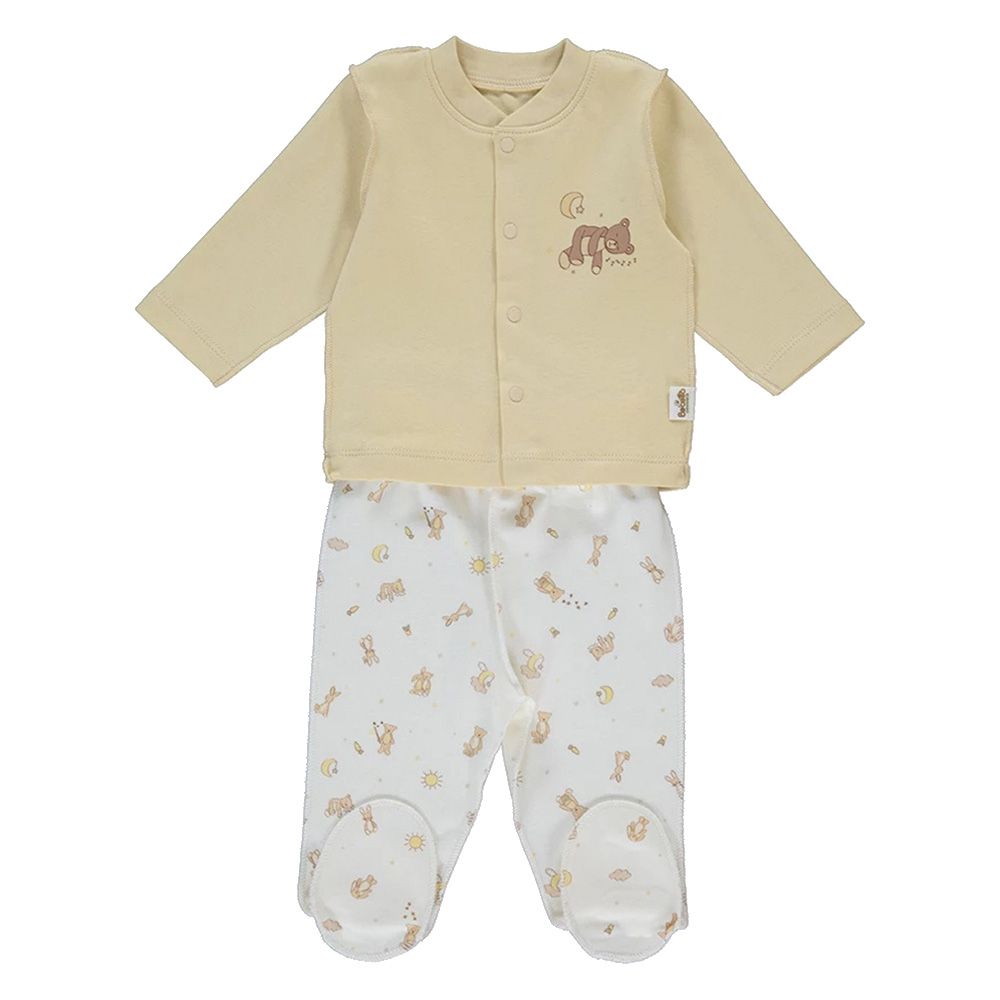 Bebetto - 2pc-Set - Baby Girls Pyjama Set - Beige/White