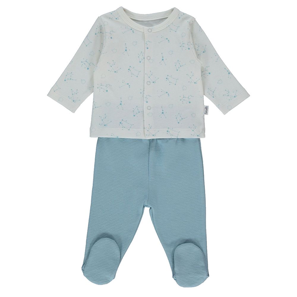 Bebetto - 2pc-Set - Baby Boy Footed Pyjama Set - Blue/White