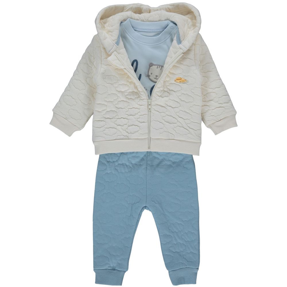 Bebetto - 3pc-Set - Baby Boy Hooded Jacket, T-Shirt & Joggers - Blue