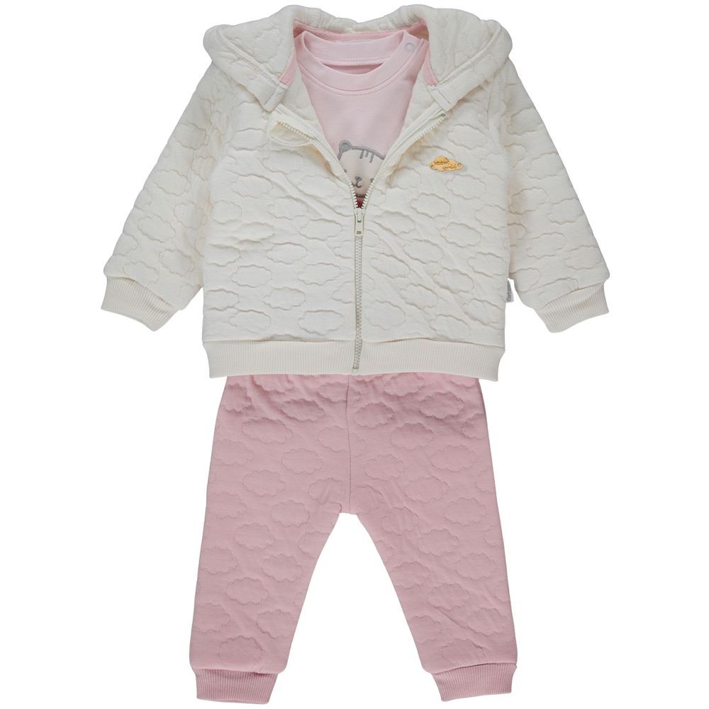 Bebetto - 3pc-Set - Baby Girls Hooded Jacket, T-Shirt & Joggers - Pink