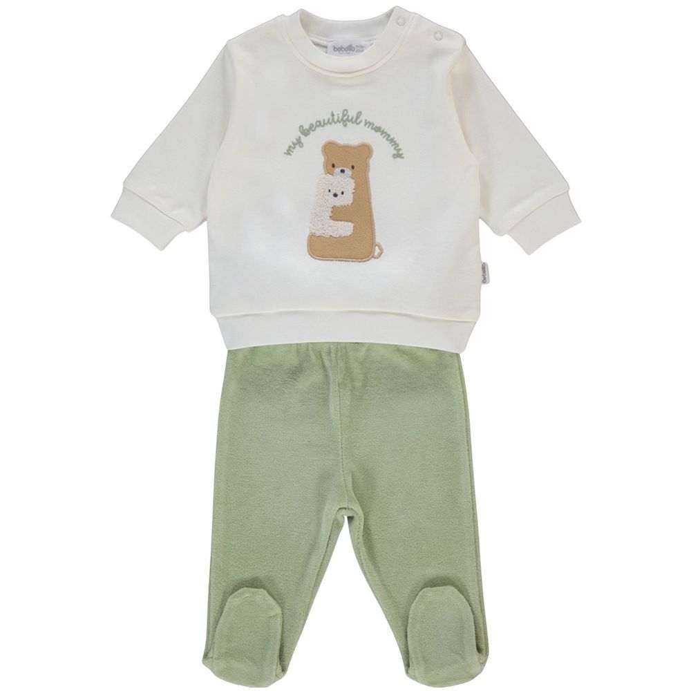 Bebetto - 2pc-Set - Baby Boy Sweatshirt & Pants - White/Green