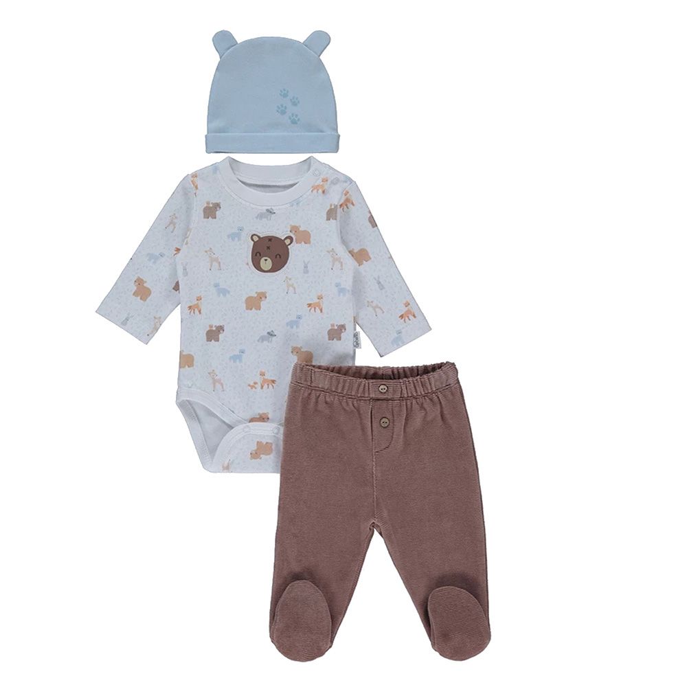 Bebetto - 3pc-Set - Baby Boy Bodysuit Set - Brown/White