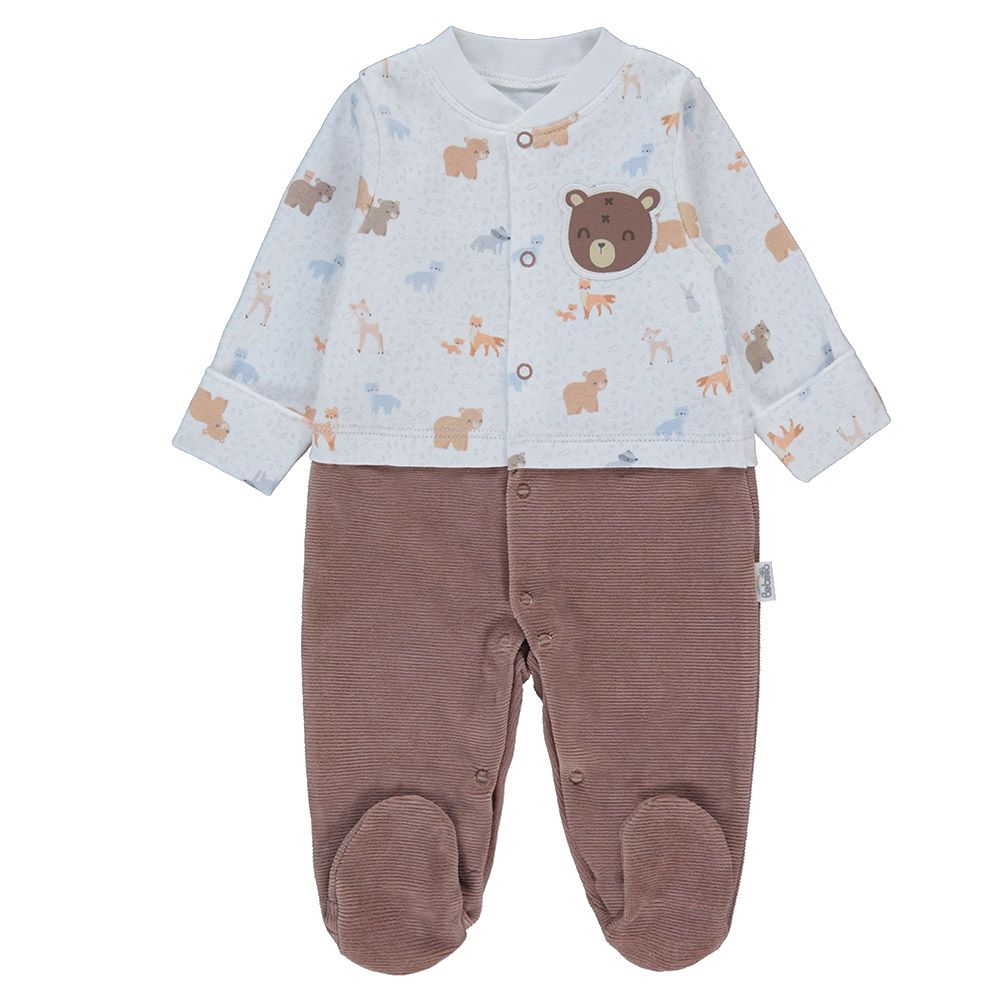 Bebetto - Baby Boy Sleepsuit - Brown/White