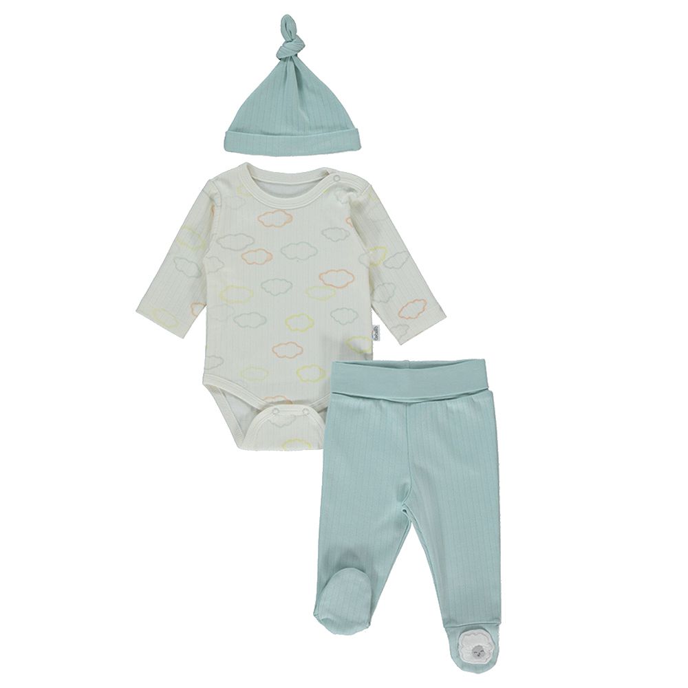 Bebetto - 3pc-Set - Baby Boy Bodysuit Set - Mint/White