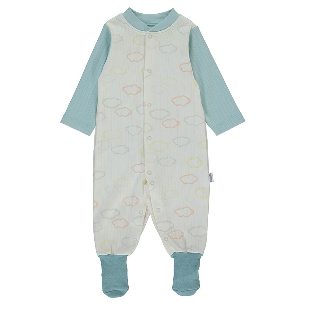 Bebetto - Baby Boy Romper w/ Attached Socks - Mint/White