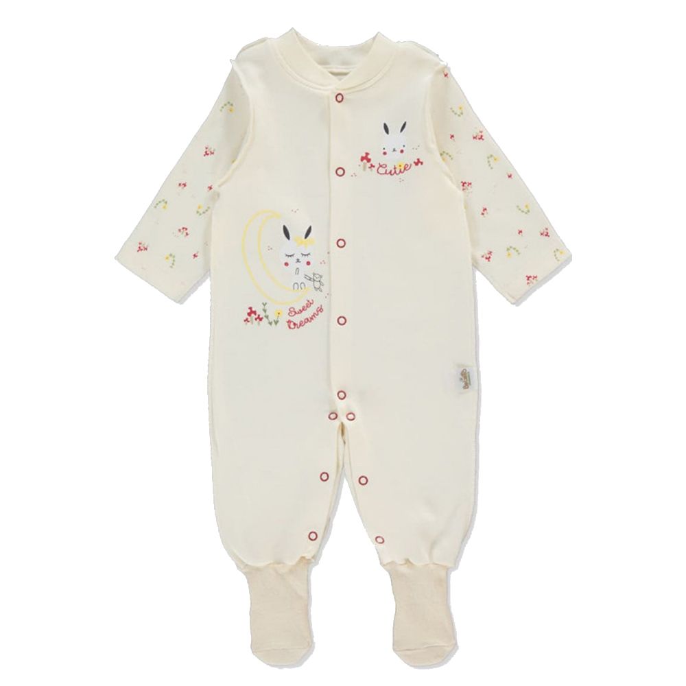 Bebetto - Baby Girls Romper w/ Attached Socks - Ecru