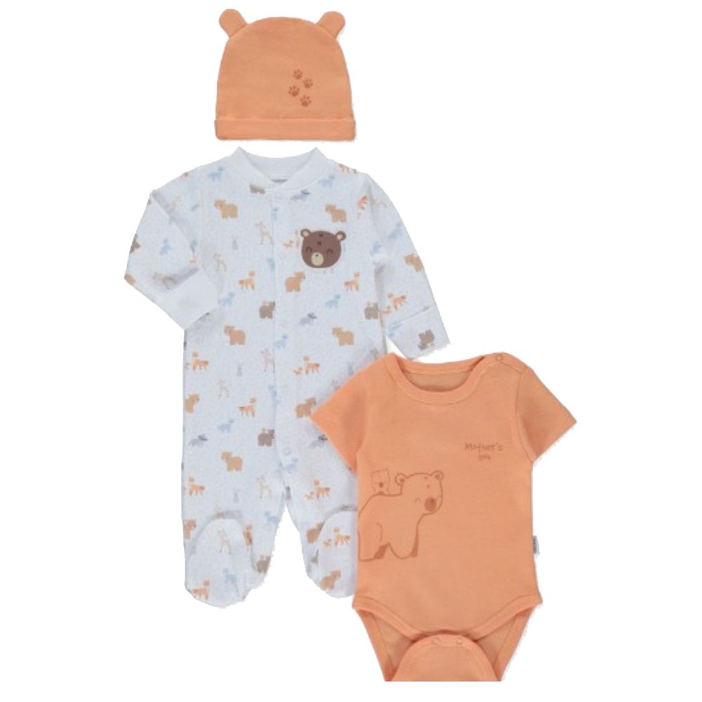 Bebetto - 3pc-Set - Baby Boy Hooded Zipper Suit Set - Orange/White