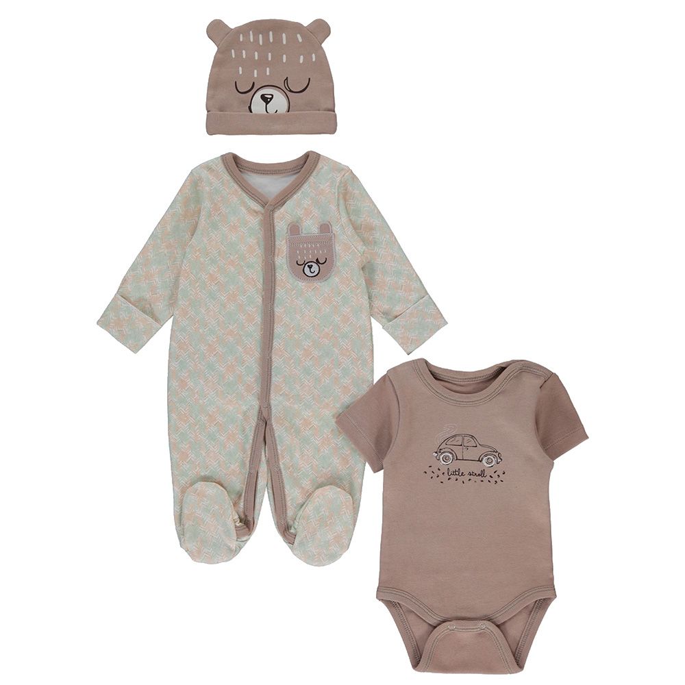 Bebetto - 3pc-Set - Baby Boy Romper Set - Brown