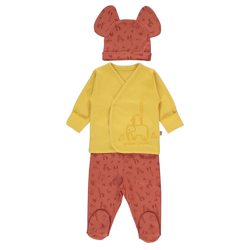 Bebetto - 3pc-Set - Baby Boy Layette Set - Brick Red/Yellow