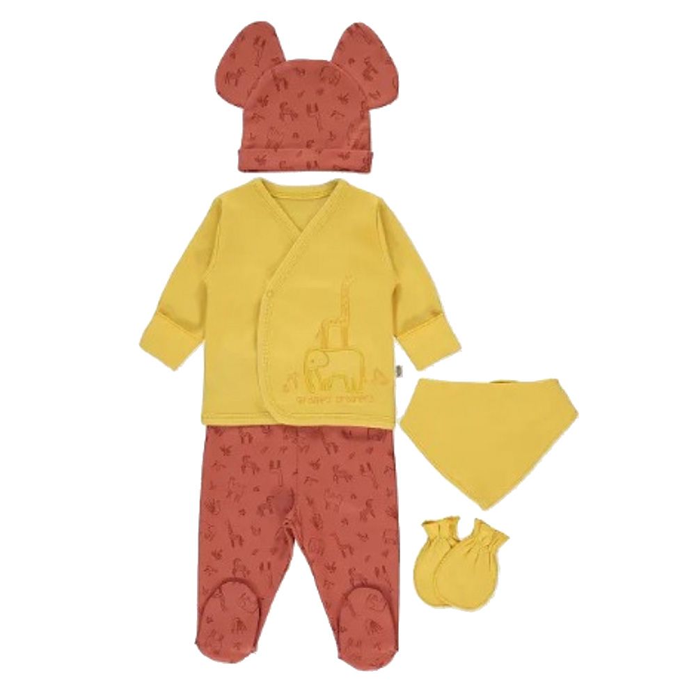 Bebetto - 5pc-Set - Baby Boy Layette Set - Brick Red/Yellow