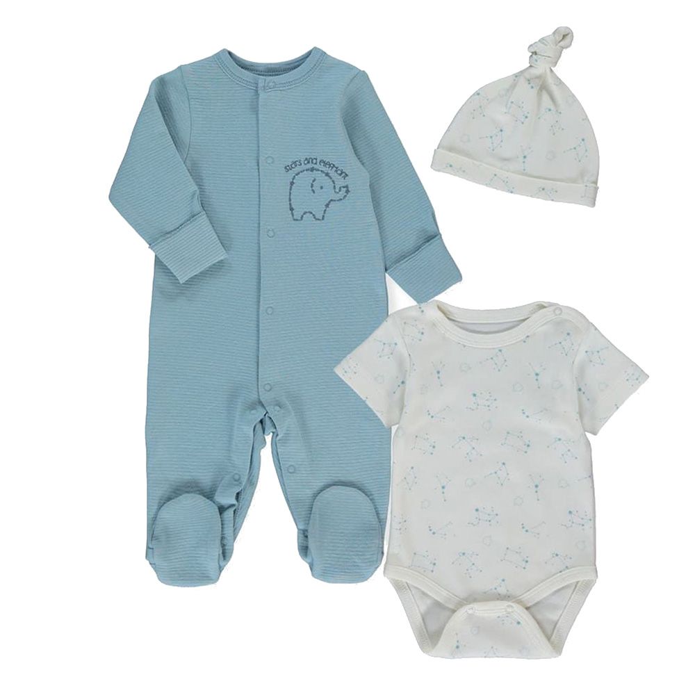 Bebetto - 3pc-Set - Baby Boy Sleepsuit Set - Blue/White