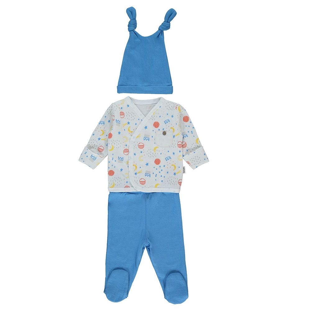 Bebetto - 3pc-Set - Baby Boy Layette Set - Blue/White