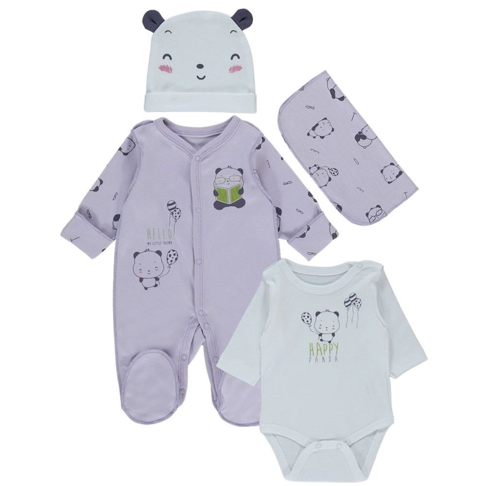 Bebetto - 4pc-Set - Baby Girls Sleepsuit, Bodysuit, Beanie Cap & Napkin