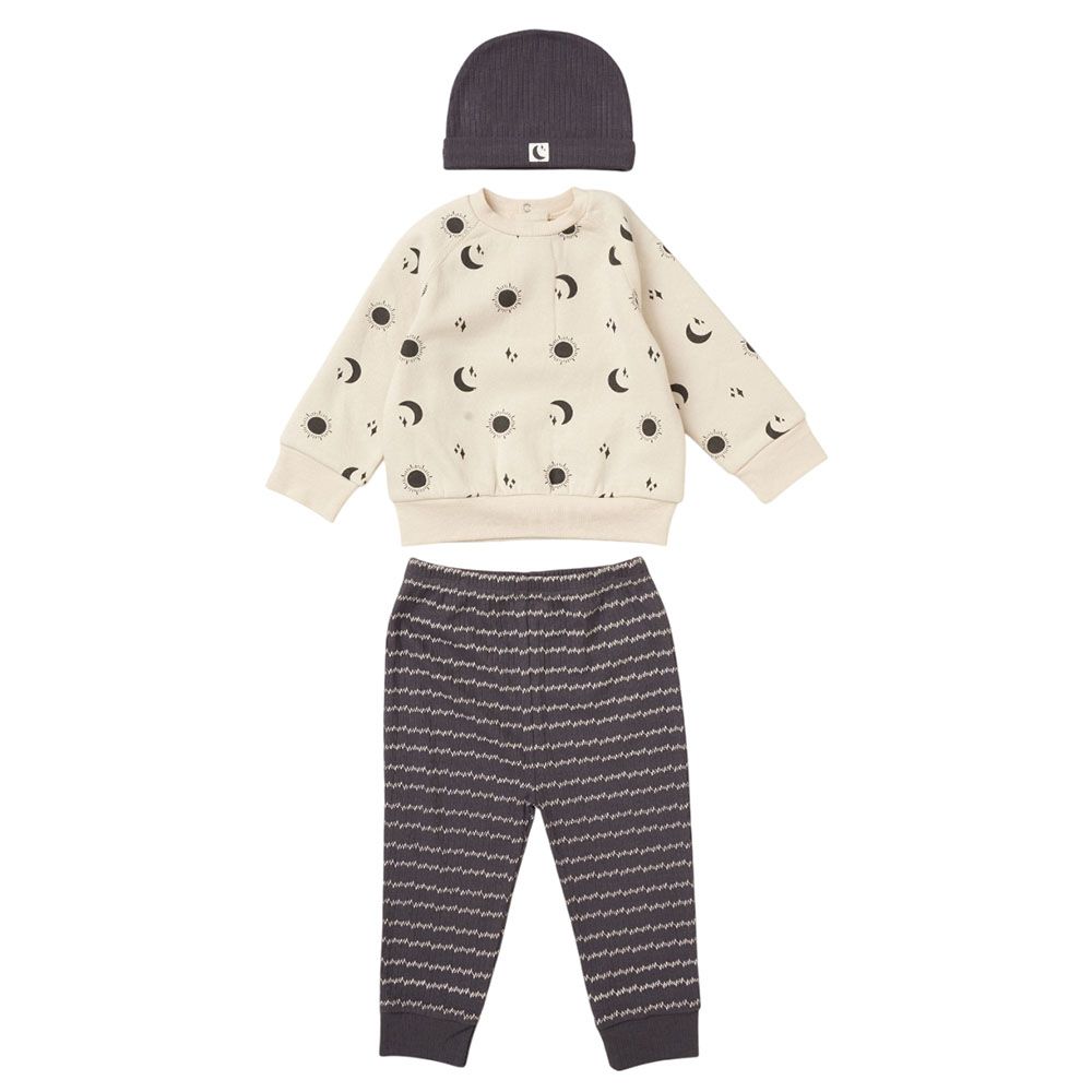 Lily & Jack - 3pc-Set - Baby Boy Sweatshirt w/ Jogger - Beige/Black