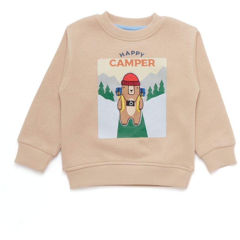 Little Kangaroos - Baby Boy Happy Camper Sweatshirt - Fawn