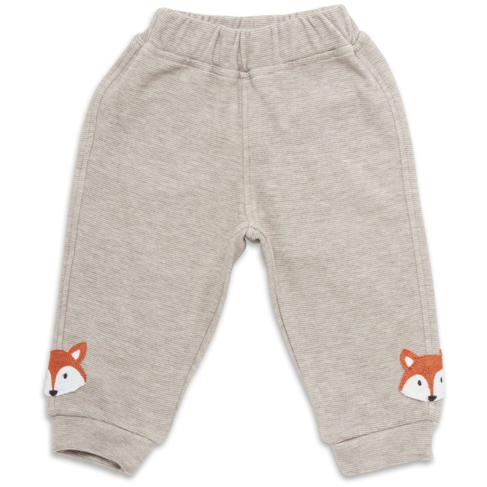 Little Kangaroos - Baby Boy Fox Design Joggers - Beige