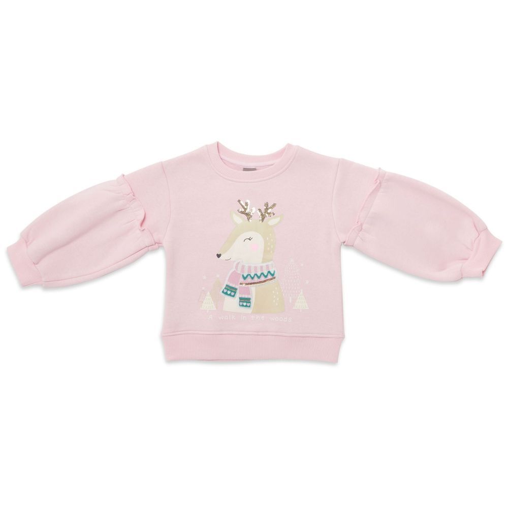 Little Kangaroos - Girl Reindeer Sweatshirt - Baby Pink