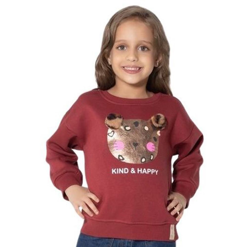 Little Kangaroos - Girl Kind & Happy Print Sweatshirt - Red