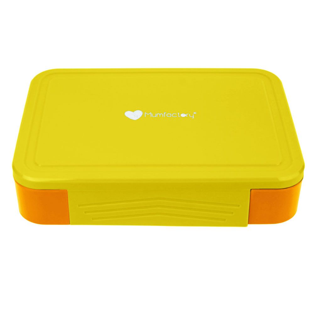 Mumfactory - 5 Compartment Lunch Box With Fork And Spoon - Yellow/Orange