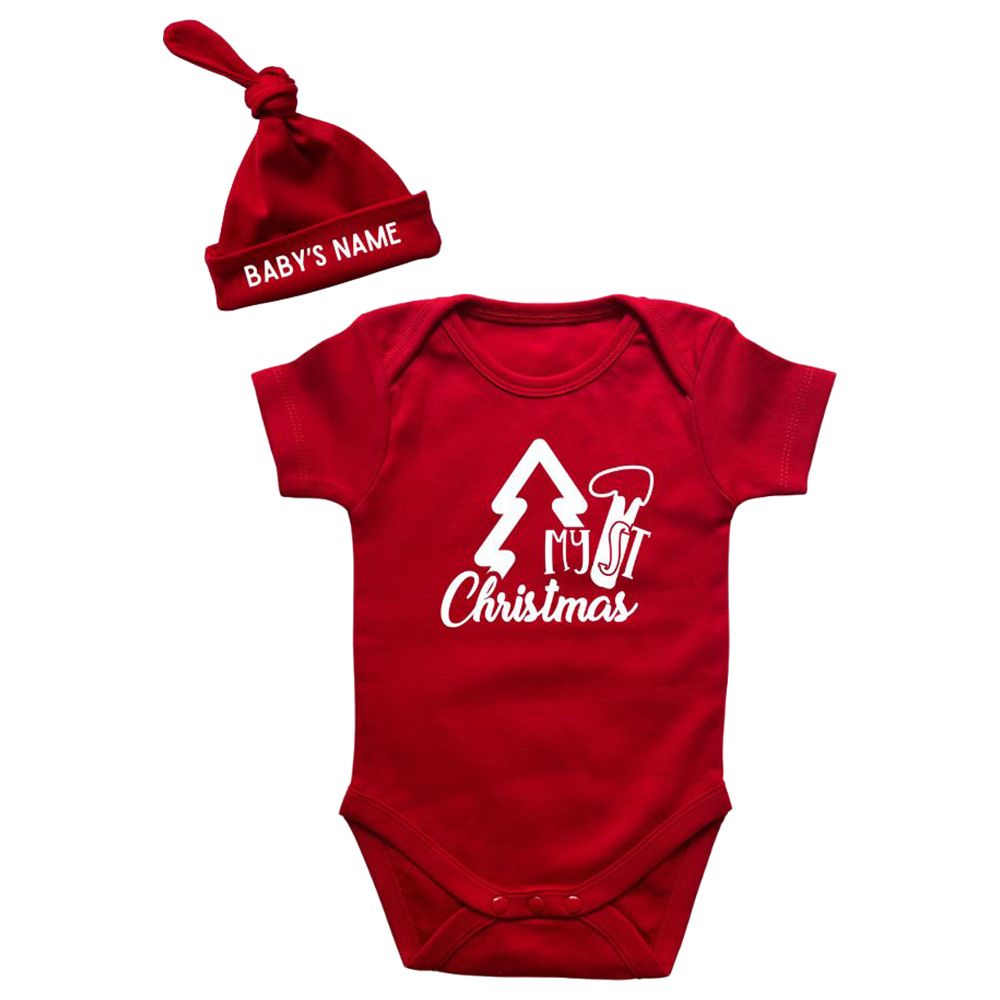 Impressions - My First Christmas Customized Beanie Onesies Set - Tree - Red