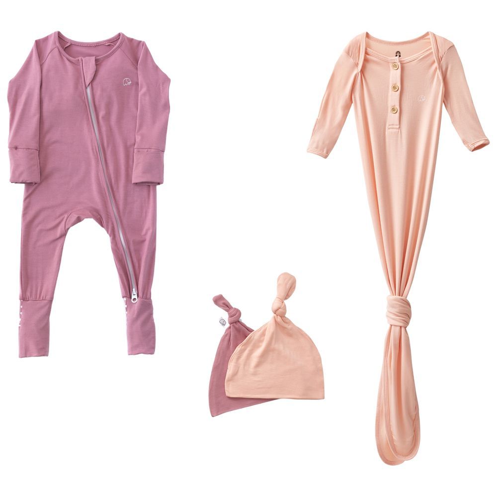 Anvi Baby - Zipper Romper & Knotted Gown - Lilac/Peach