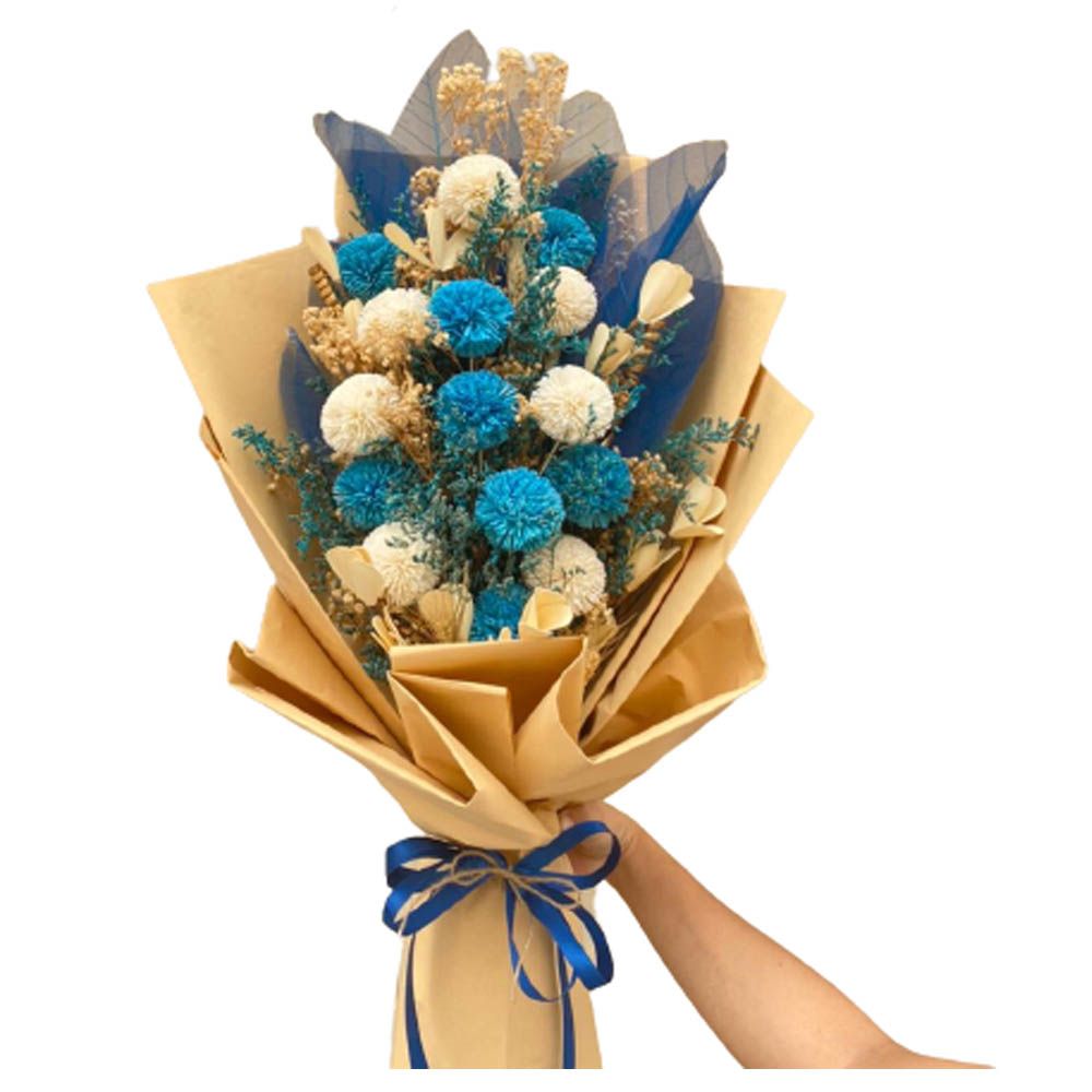 Eco Flowers - Luxury Blue & White Dried Flowers Bouquet 