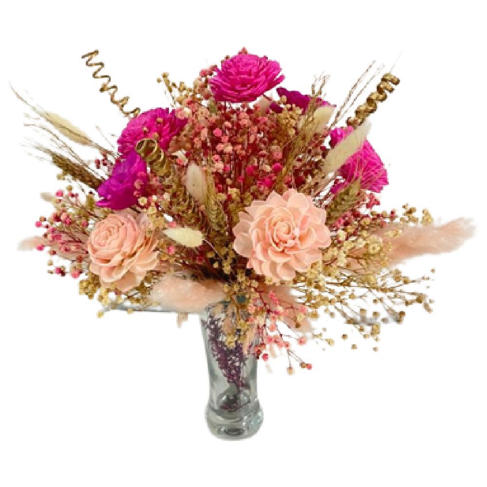 Eco Dried Flowers - Dried Flowers in Vase - Pink 