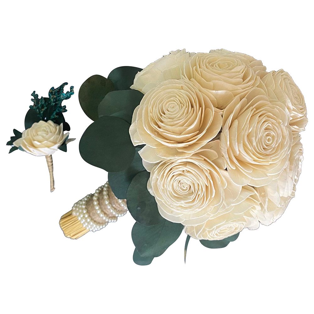 Eco Flowers - Wedding Bouquet W/ Buttonnairre - White