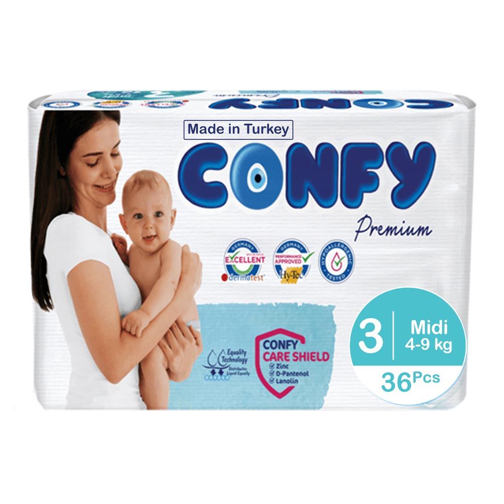 Confy - Premium Baby Diapers Eco Single Pack - Midi Size 3 - 7-13kg - 36 Diapers