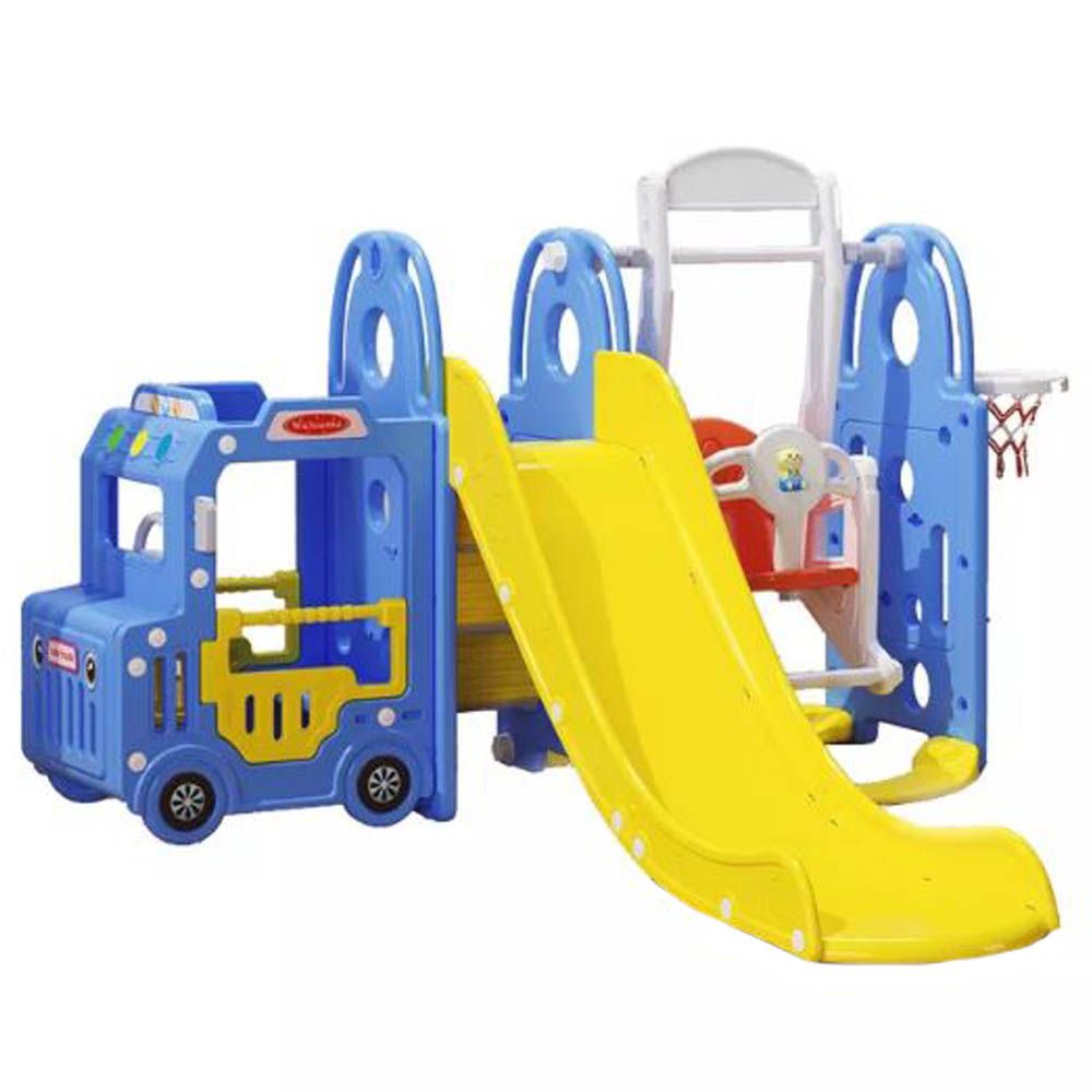 Megastar - 5-in-1 Kids Slide & Swing Set Bus Playhouse - Blue