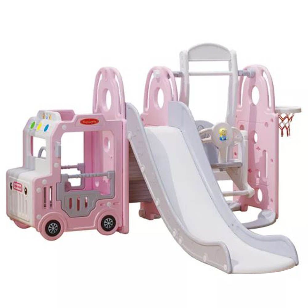 Megastar - 5-in-1 Kids Slide & Swing Set Bus Playhouse - Pink