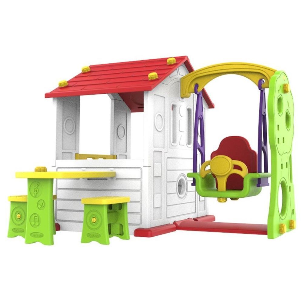 Megastar - Sun N Shine Playhouse W/ Swing, Picnic Table & Chairs 