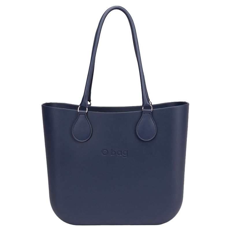 O Bag - Classic w/ Long Tubular Handles Handbag - Navy Blue