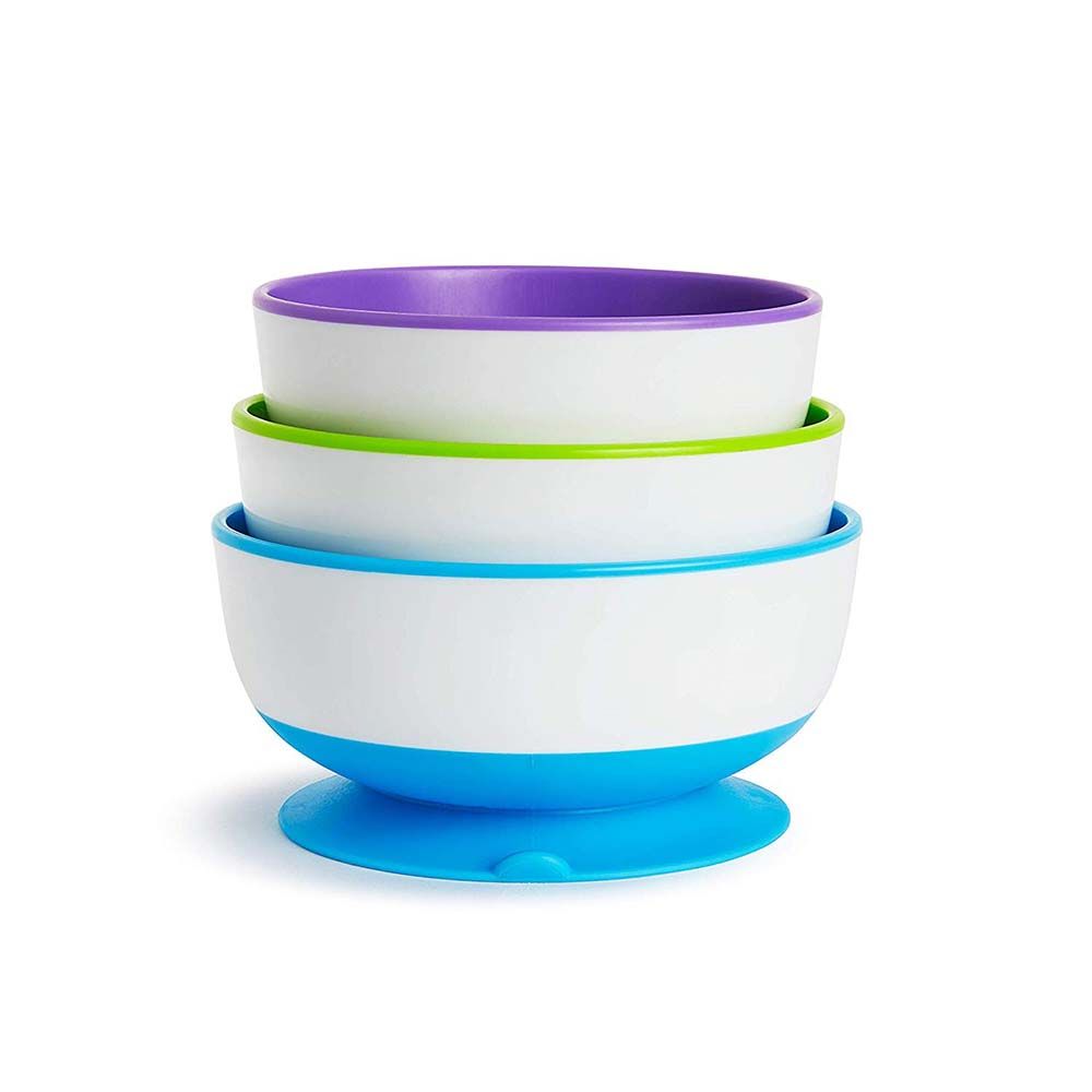 Munchkin - Stay Put Suction Bowls Pack of 3 - Purple, Green, Blue