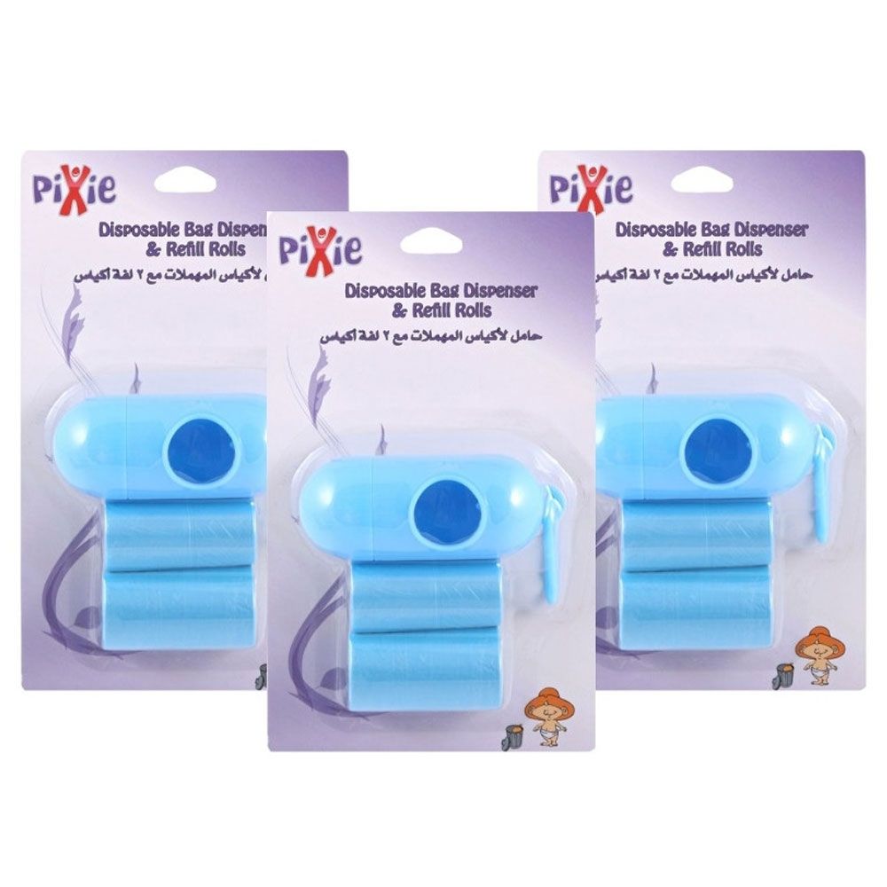 Pixie - Disposable Dispenser Bag & Refill, Blue (Bundle of 3)