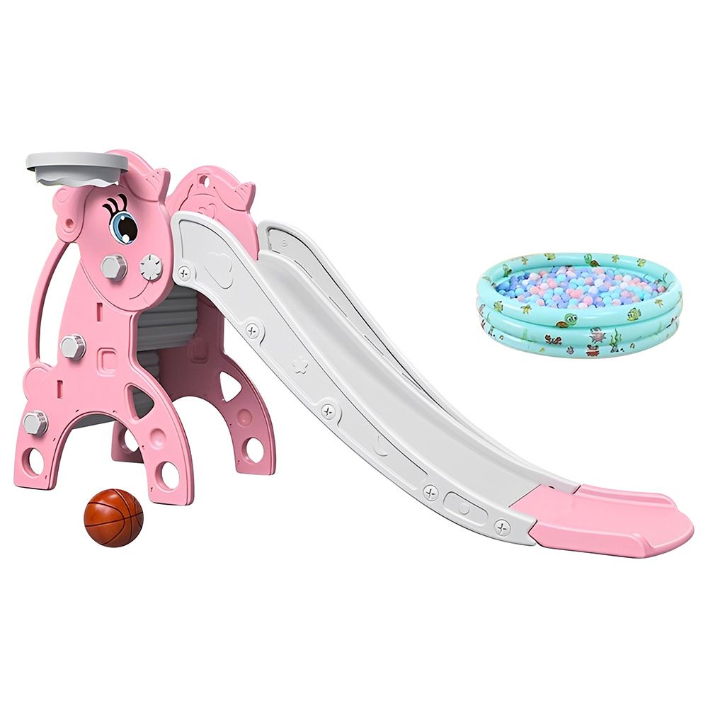 Myts - Kids Slide With Basket Ball Hoop & Ball Pool - Pink