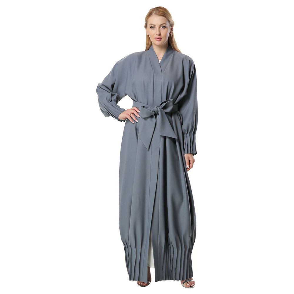 Moi Street - Grey Abaya With Pleated Hem And Sleeves