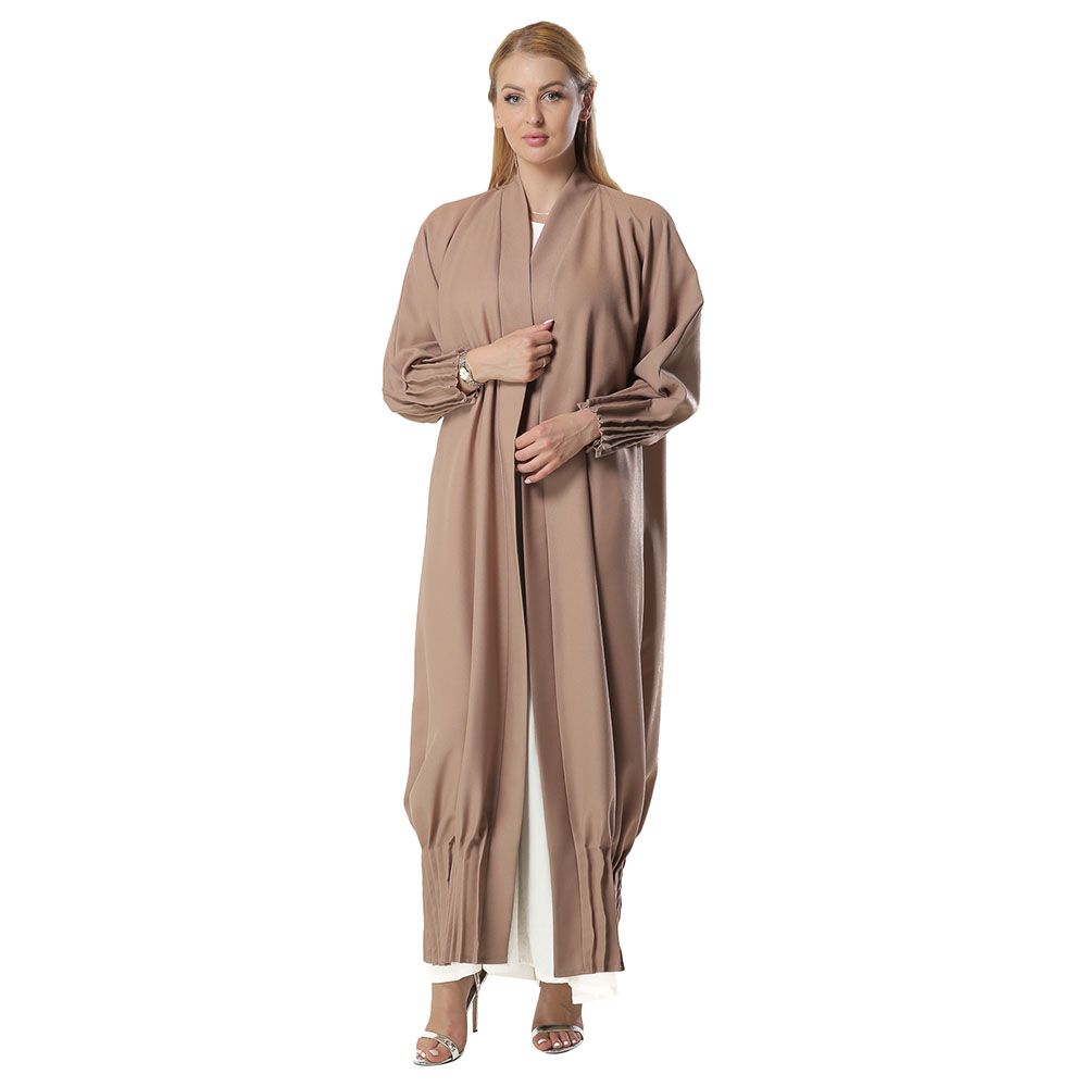 Moi Street - Beige Abaya With Pleated Hem And Sleeves