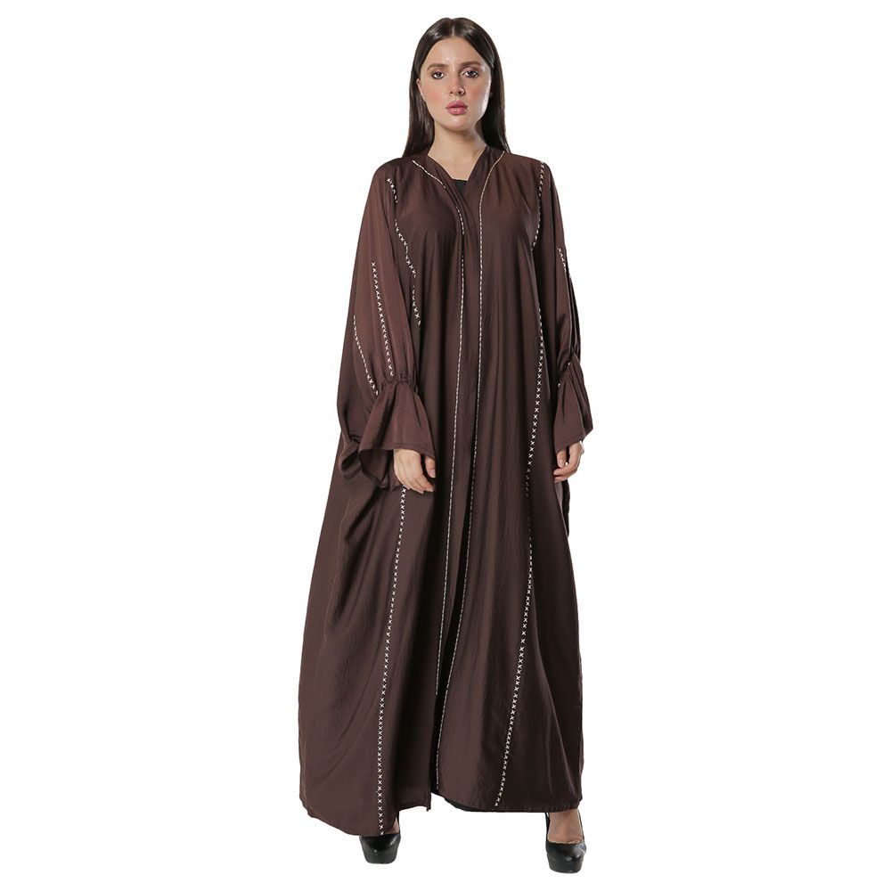 Moi Street - Brown Abaya With Contrast Threadwork