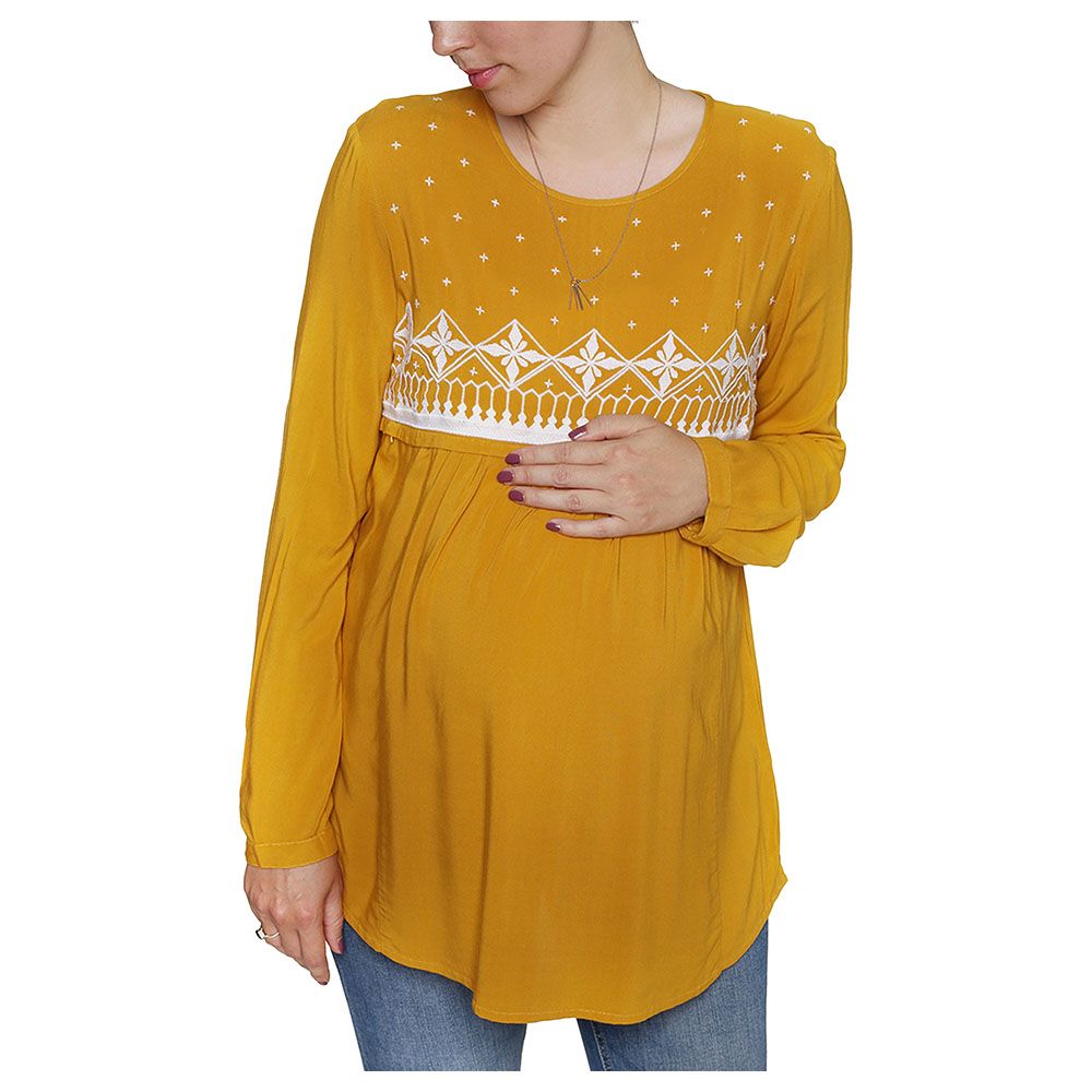 Mums & Bumps Mara Mea Maternity Embroidery Blouse - Mustard