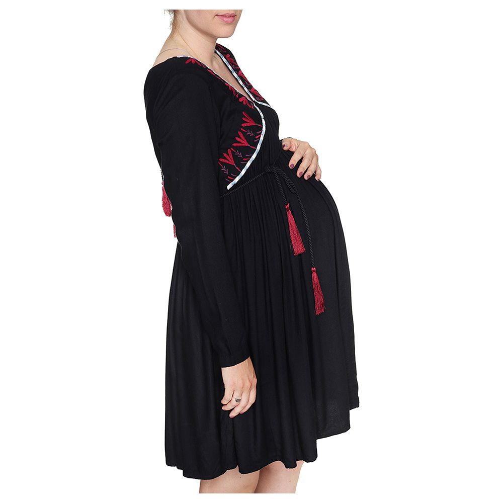 Mums & Bumps Mara Mea Maternity Embroidered Dress - Black