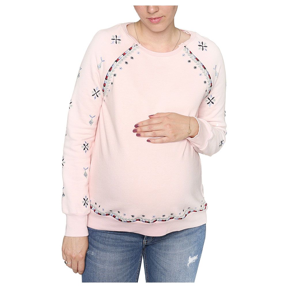 Mums & Bumps Mara Mea Maternity Embroidered Blouse - Pink