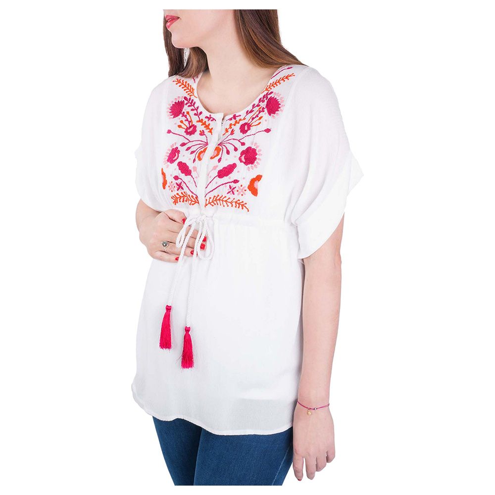 Mums & Bumps - Mara Mea Maternity Caftan Blouse White/Pink