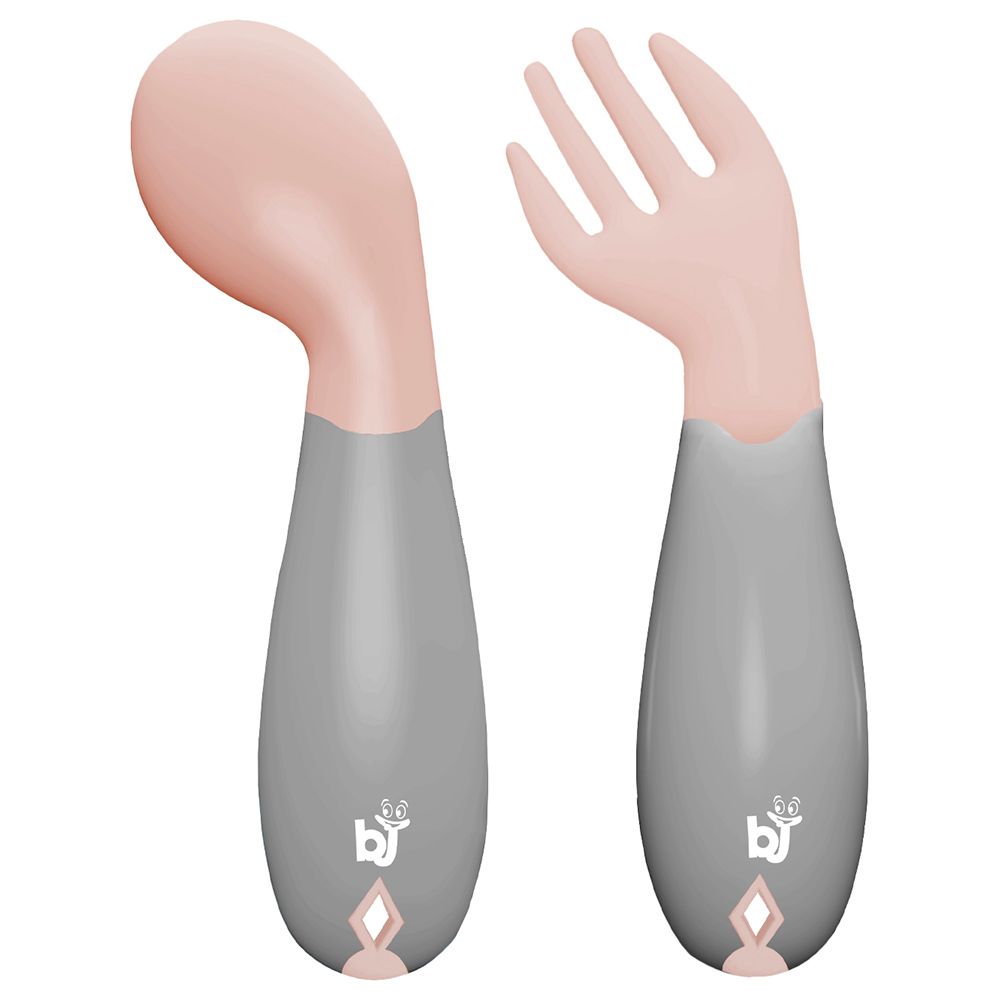 Babyjem - Plastic Angled Fork & Spoon Set - Rose